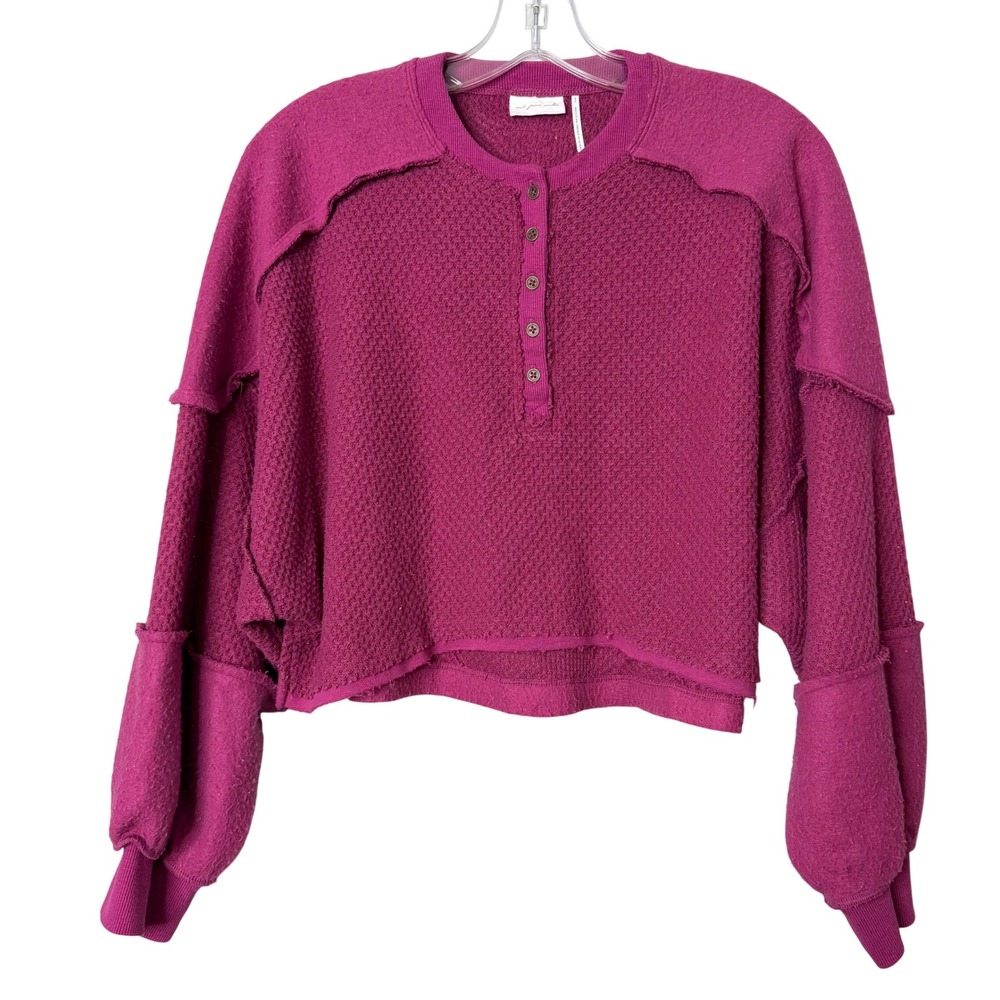 UO Out From Under Mel Pieced And Seamed Sweatshirt Womens S Berry Cropped Boxy
